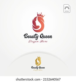 Queen beauty logo  crown woman face silhouette character illustration vector
