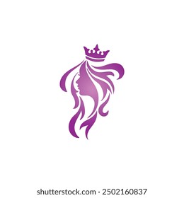 Queen Beauty long hair Modern Logo Vector with purple colour.
