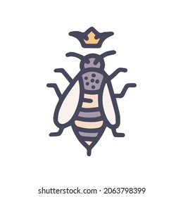 queen bee color vector doodle simple icon