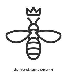 Queen bee with crown, linear icon. Editable stroke