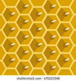 Queen bee eggs within honeycomb cells. Vector illustration