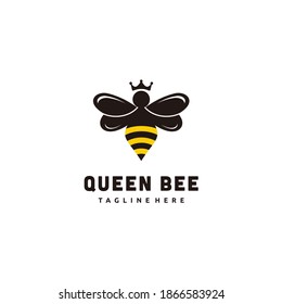 Queen Bee Flat Logo Design. Vector Icon Illustration.