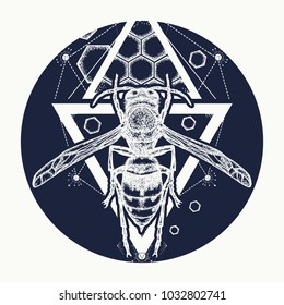 Queen Bee hand drawn vector. Symbol of freedom, flight. Wasp tattoo 