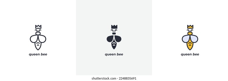 icono de la abeja reina. Versión colorida de línea, contorno sólido y relleno, contorno y signo vectorial relleno. Símbolo de idea, ilustración de logotipo. Gráficos vectoriales