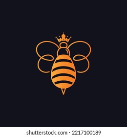 Logo del icono de la abeja reina con estilo de lujo. El color naranja a bronce se vuelve más elegante