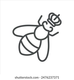 Queen Bee Icon. Simple Line Illustration of a Queen Bee Wearing a Crown, Symbolizing Leadership in the Hive. Vector Symbol on White Background.