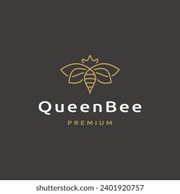 Queen bee with line art style logo design template