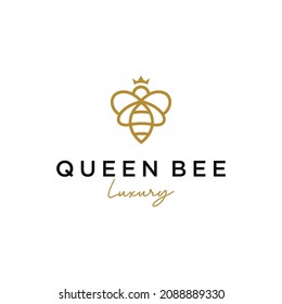 	
Queen bee logo with crown linear design template