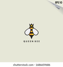 Queen Of Bee Logo Design. Bee Logo Template. Modern Design. Flat Logo. Vector Illustration