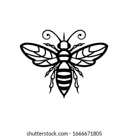 Queen Bee Logo Element, Elegant Bee Icon Vector Isolated