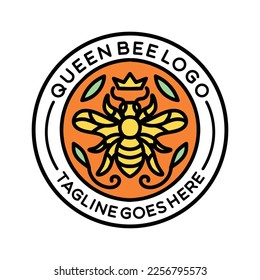 Queen Bee Logo Monoline Vintage Emblem Vector Design badge illustration Symbol Icon