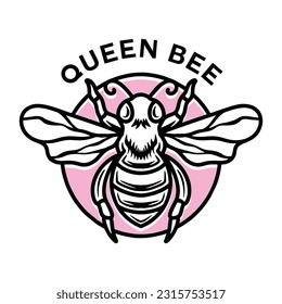 Logotipo de abeja reina Vector Ilustración de diseño gráfico Estilo vintage Símbolo de emblema e icono