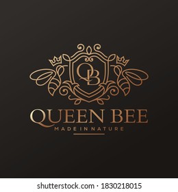 Queen bee luxury logo. Bee honey graphic design template vector illustration