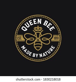 Queen bee luxury logo. Bee honey graphic design template vector illustration