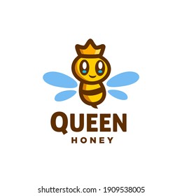 Dibujo del logo de la caricatura de abejas reina vector, abeja de burbujas con vector de corona Ilustración