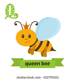 Queen bee. Q letter. Cute children animal alphabet in vector. Funny cartoon animals. Vector illustration