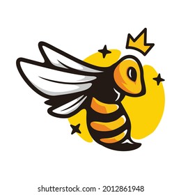 Queen bee symbol logo with cartoon style line art illustration design vector