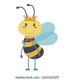 Queen bee vector illustration cartoon isolated on white background. Cute honey bee vector cartoon. 