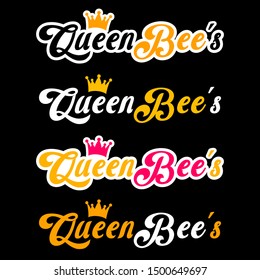 Queen Bees logotype sticker design collection with crown. Eps 8 compatible. no gradient. no transparency - vector