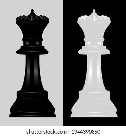 Queen black and white chess piece vector illustration