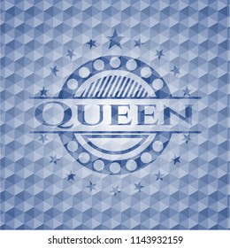 Queen blue emblem with geometric pattern.