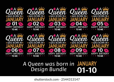 Queen is Born Birthday Design Bundle, January, February, March, April, Jun, July, August, September, October, November, December