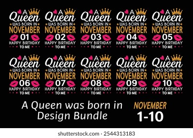 Queen is Born Birthday Design Bundle, January, February, March, April, Jun, July, August, September, October, November, December