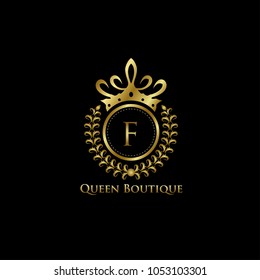 Queen Boutique F Letter Logo, Classy Gold Logo.