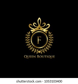 Queen Boutique F Letter Logo, Classy Gold Logo.