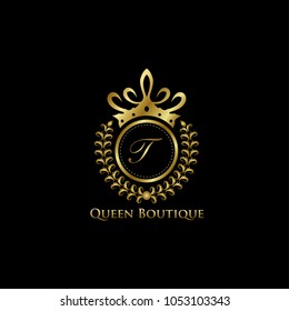 Queen Boutique T Letter Logo, Classy Gold Logo.
