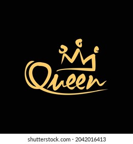 Grabado de pincel de reina y diseño vectorial de la corona
