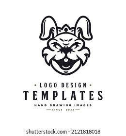 queen bunny head character vector. queen bunny or rabbit template logo.