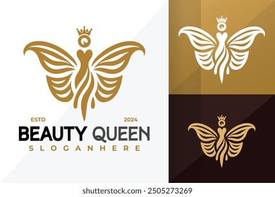 Queen Butterfly Logo design vector symbol icon illustration