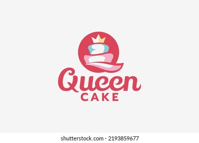 queen cake logo with a combination of a cake, crown, and letter Q.