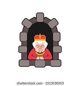 Queen in window isolated. cartoon vector illustration