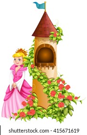 Queen and castle tower illustration