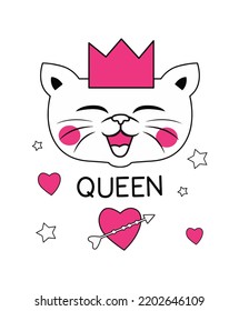 Queen Cat Heart Star Design Print