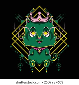 Ilustração do gato da rainha com fundo sagrado 4 para pôster