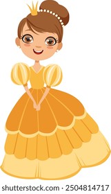 Queen character. Cartoon fairytale pretty girl in crown