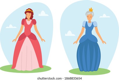 The queen character in a fairy tale wears a very luxurious outfit
