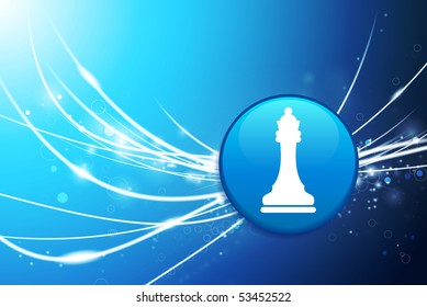 Queen Chess Button on Blue Abstract Light Background Original Illustration