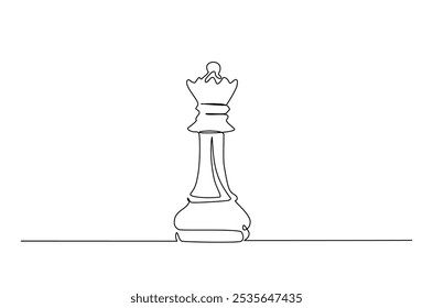 Queen, chess queen in continuous one line drawing. Single line art illustration of one chess queen. Editable vector.