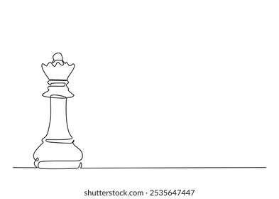 Queen, chess queen in continuous one line drawing. Single line art illustration of one chess queen. Editable vector.