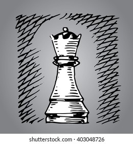 Queen Chess Figure Single Piece. Vector Hand Drawn Art