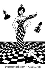 Queen chess illustration of a black and white speaker