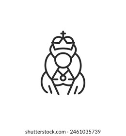 Queen chess piece icon. A stylized representation of the most powerful piece in chess, often used to symbolize strategy, intelligence, and tactical dominance in the game. Vector illustration