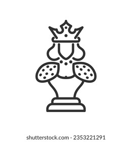 Queen, chess piece, linear icon. Line with editable stroke