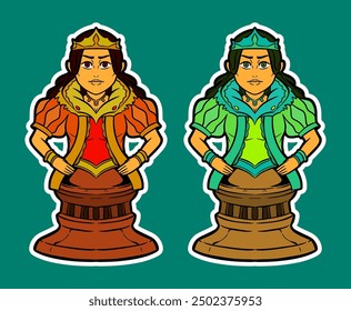 Queen Chess Piece Mascot Doodle Sticker Illustration