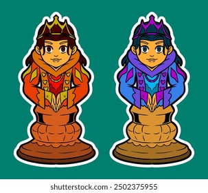 Queen Chess Piece Mascot Doodle Sticker Illustration