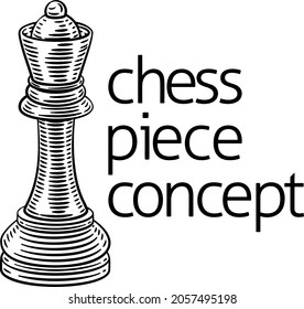 A queen chess piece in vintage woodcut style concept